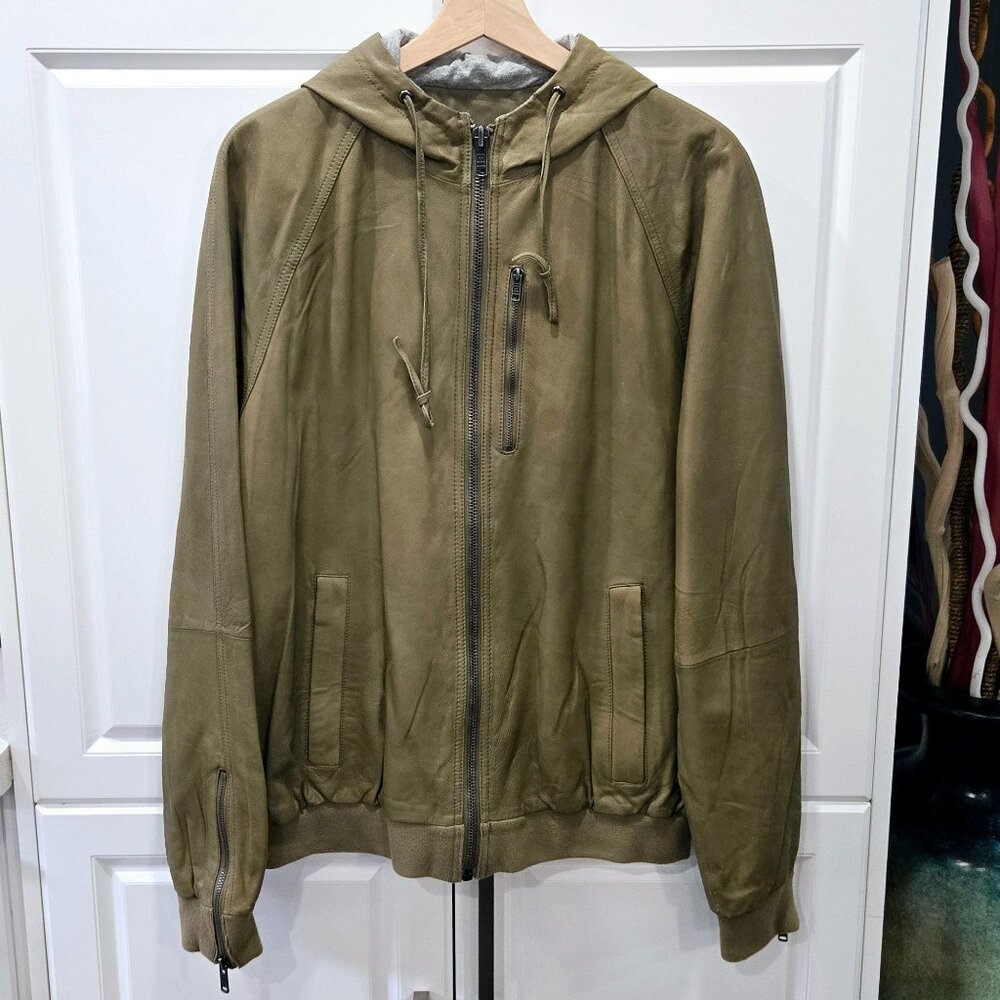 Marc Jacobs Leather Hooded Bomber Jacket
